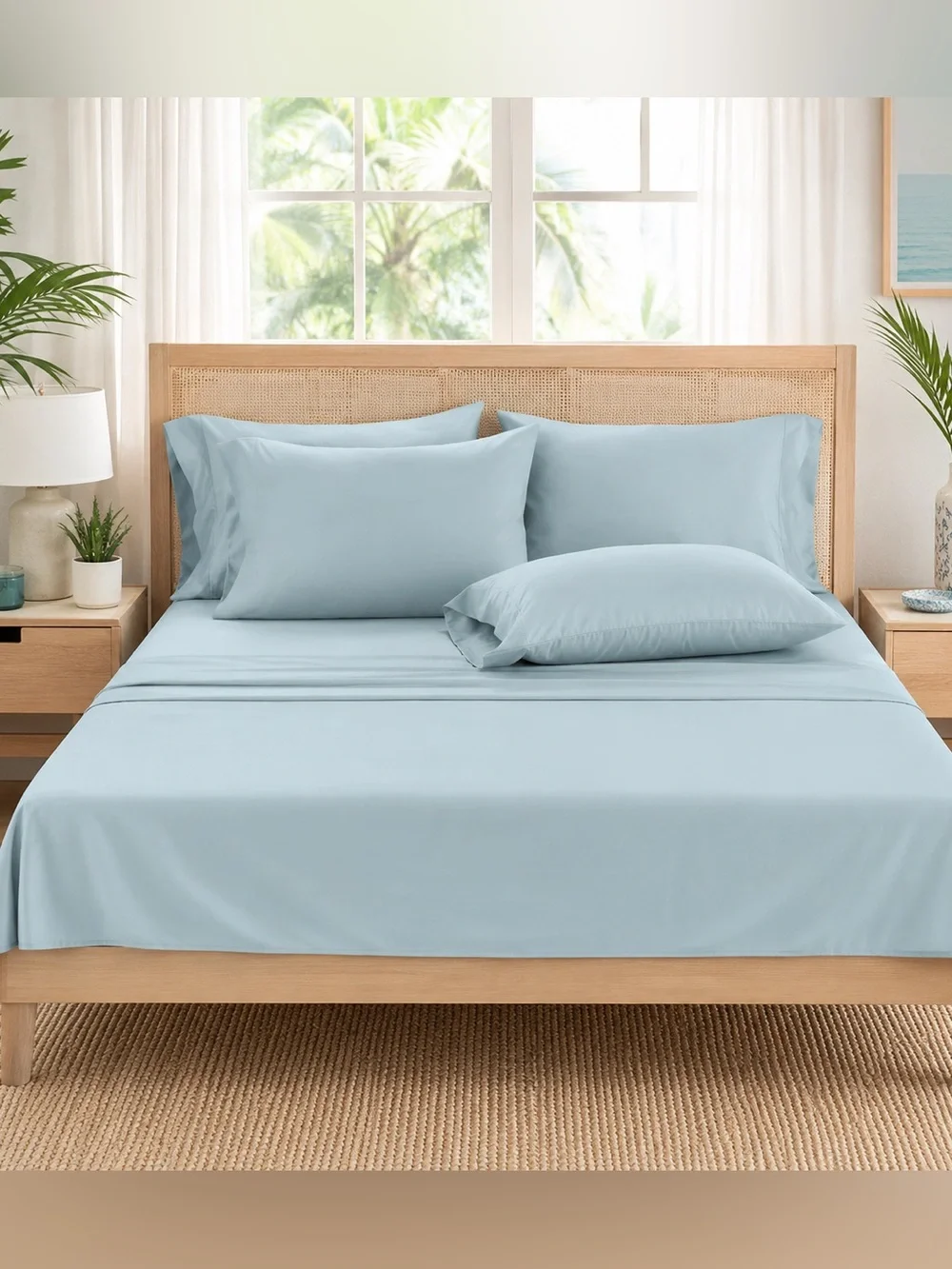 Hotel Signature King 800 TC 100% Cotton Sateen Sheet Set 6 Pc Mint Lt Blue NEW